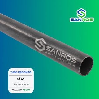 Tubo Redondo 4″ × 2.0 mm – Negro
